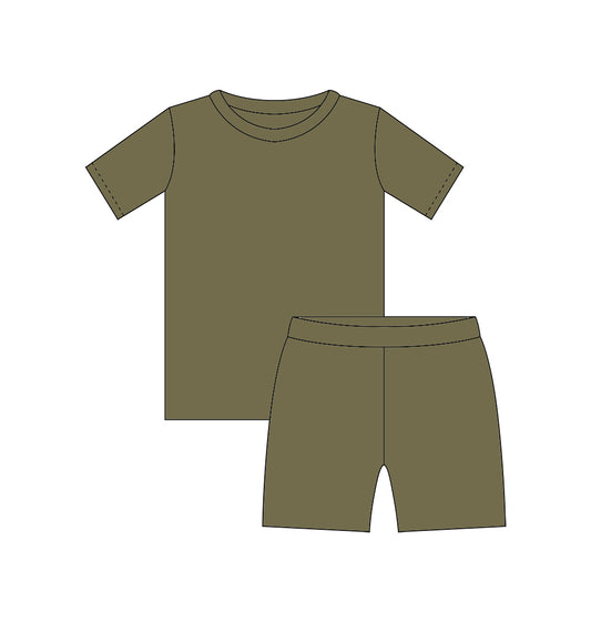 Olive Green Short Sleeve Two Piece