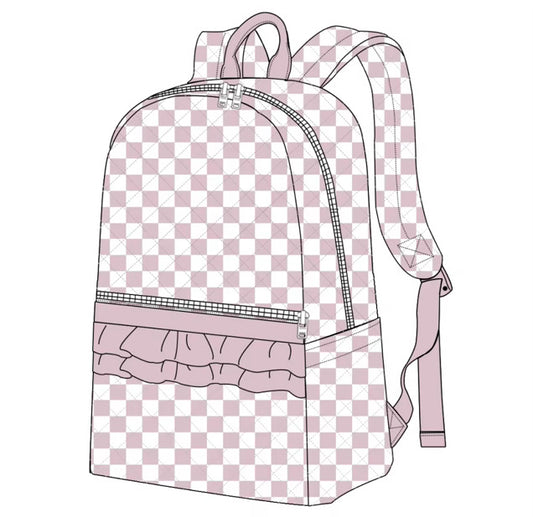 Mauve checked with ruffles